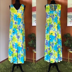 Vintage 90s midi dress bold bright floral A line